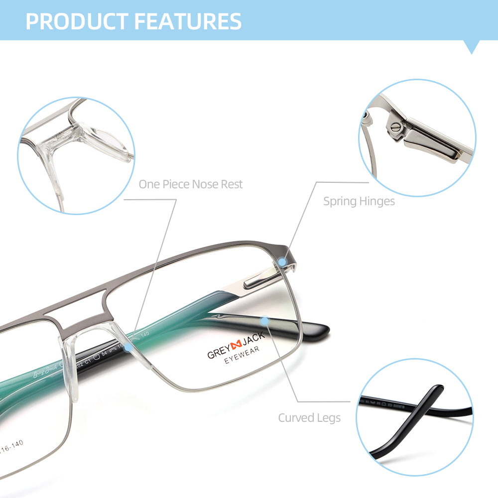 Rectangular Eyeglasses Frame Example Image GREY JACK Metal Rectangle Eyeglasses Frame for Men Women 5202 ...