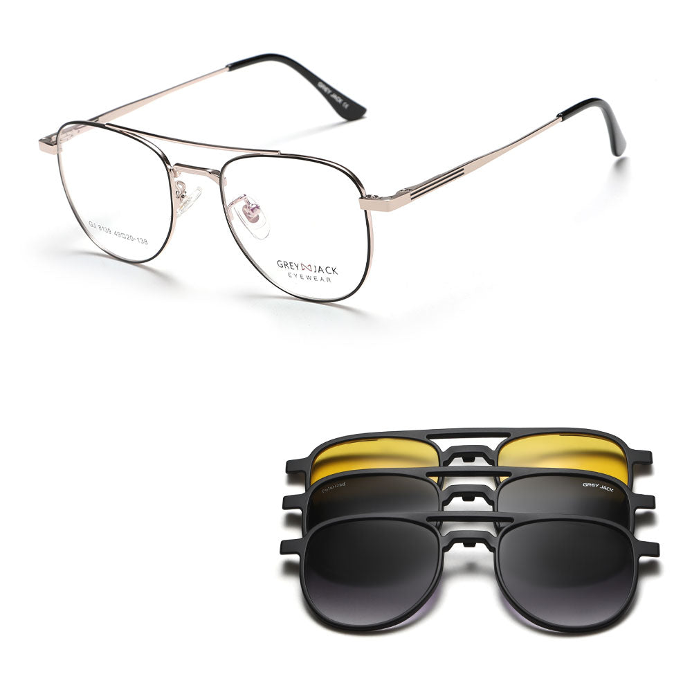 Pilot Metal Magnet Clip On Glasses for Myopic Men Women 8139