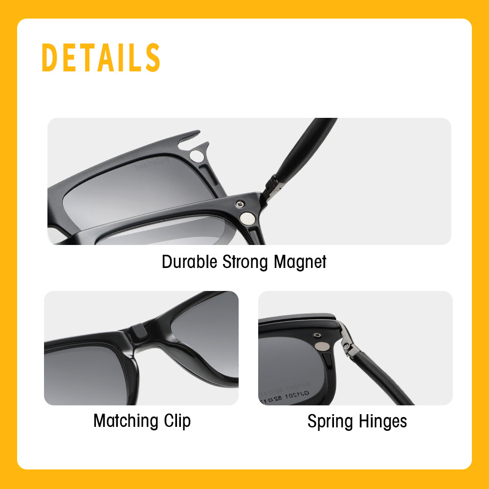 grey jack 4PCS 3D Clip On Glasses,Square Shape Spectacle Frame with  Magnetic Lens for Men Women 1201