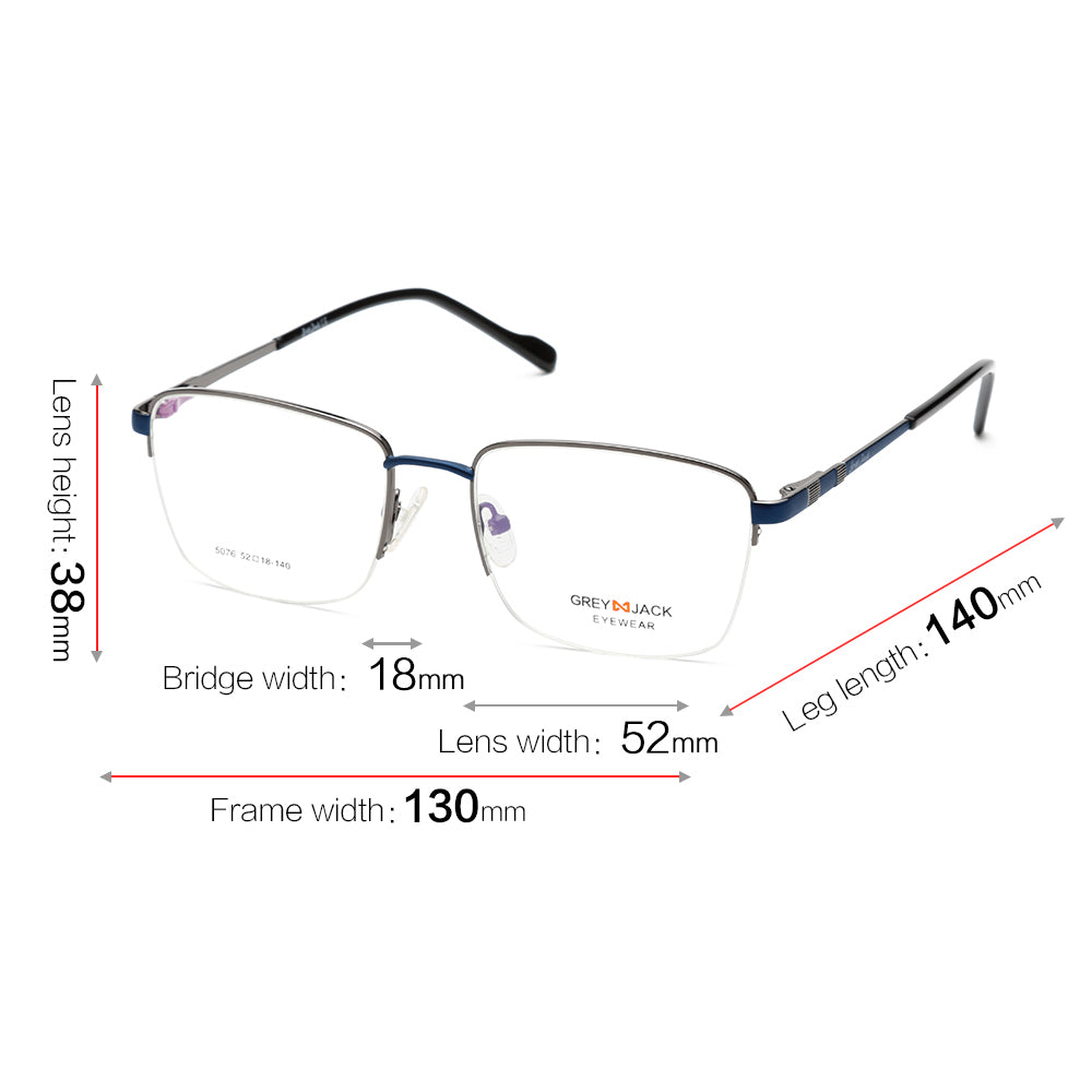 GREY JACK Metal Eyeglasses, Half Rim Square Spectacle Frame For Men Wo ...