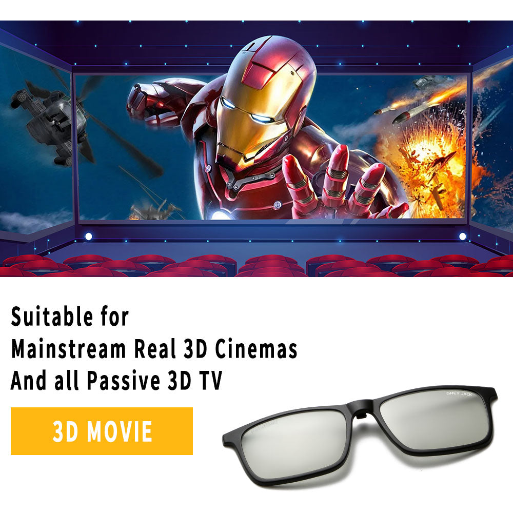 grey jack 3D Polarized Lens Clip On Glasses,TR90 Frame Rectangle