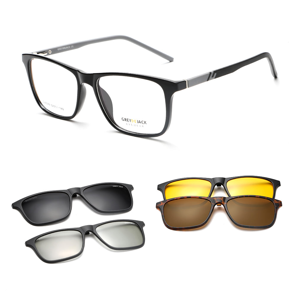 GREY JACK 3D Polarized Square Clip on Sunglasses 4PCS Magnetic Lens TR –  GreyJack-sunglasses