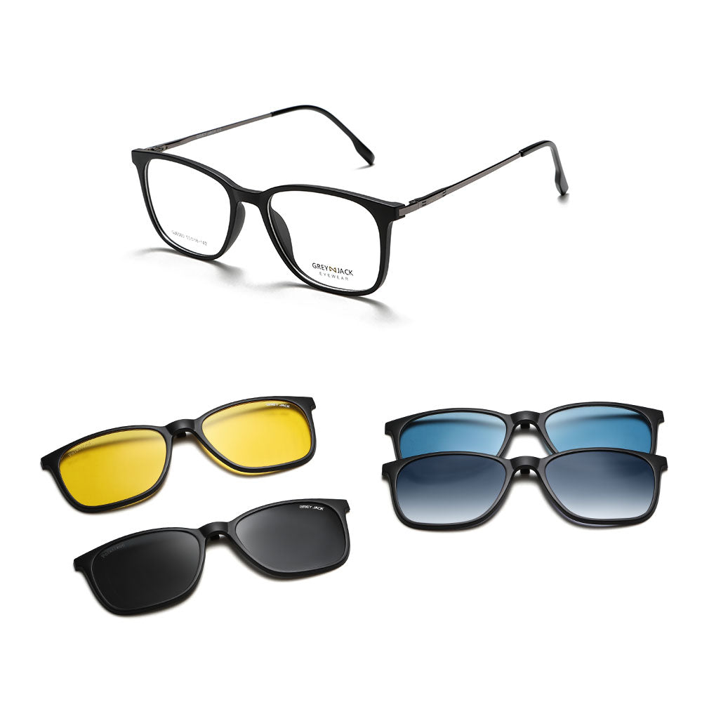 GREY JACK In Polarized Square Clip On Glasses with Spring Hinge 6080