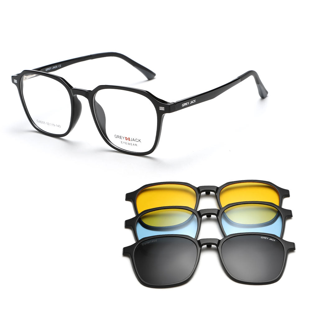 GREY JACK Clip On Glasses with Spring Hinge and 3PCS Magnetic Lens 6205