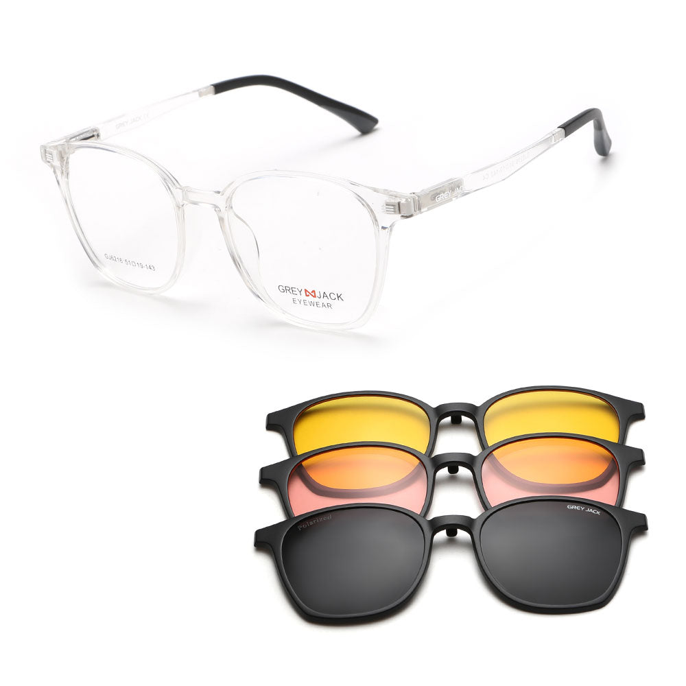 GREY JACK Square Spectacle Frame 3PCS Magnetic Sunglasses for Myopic People 6216