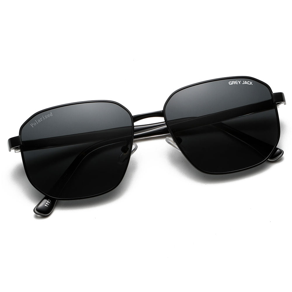 GREY JACK Polarized Square Full Rim Sunglasses for Men Women Metal