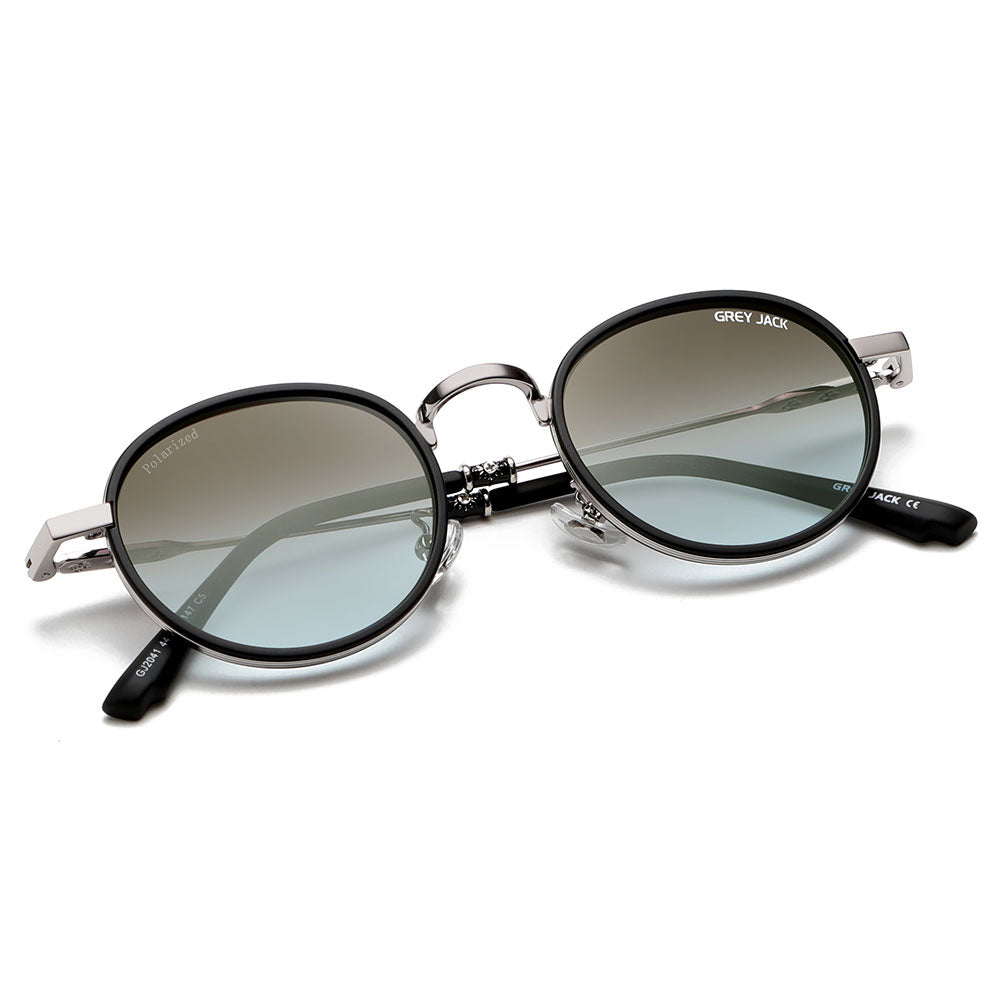 Silver Frame Brown Blue Lens